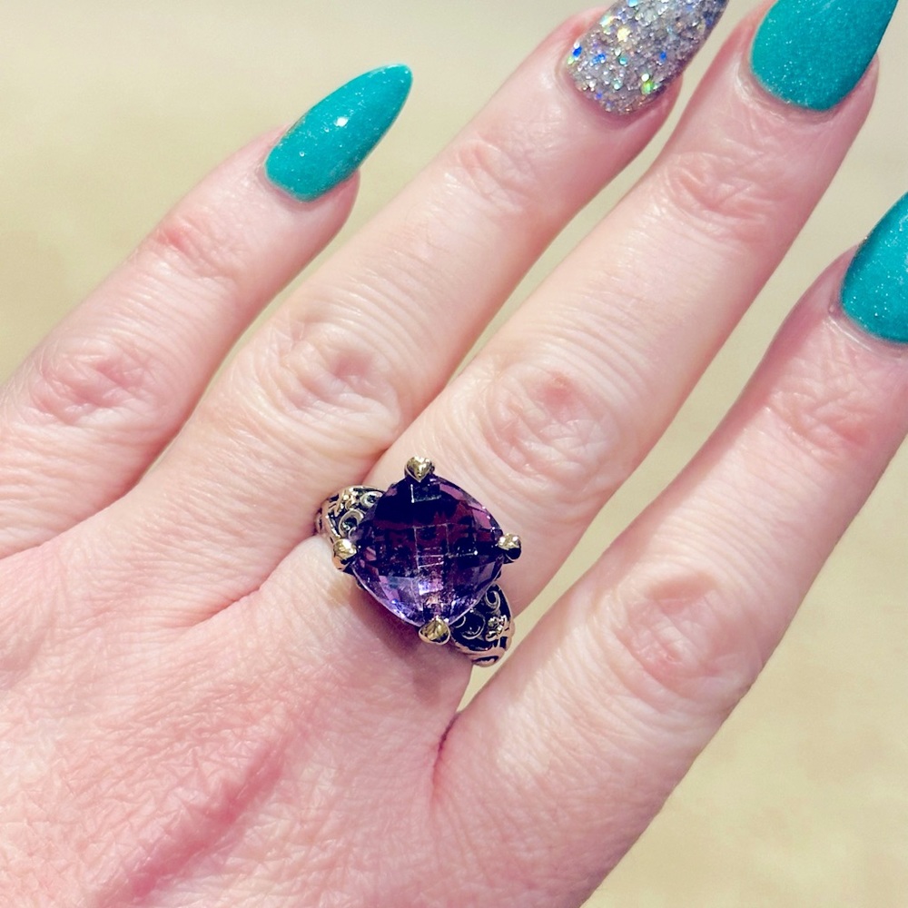 Sterling Silver 14k Yellow Gold Amethyst Fashion Ring